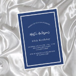 Birthday navy blue white minimalist luxury invitation<br><div class="desc">A modern,  elegant and invitation.  A navy blue background decorated with white frames.  Personalise and add a name and details. White text.</div>