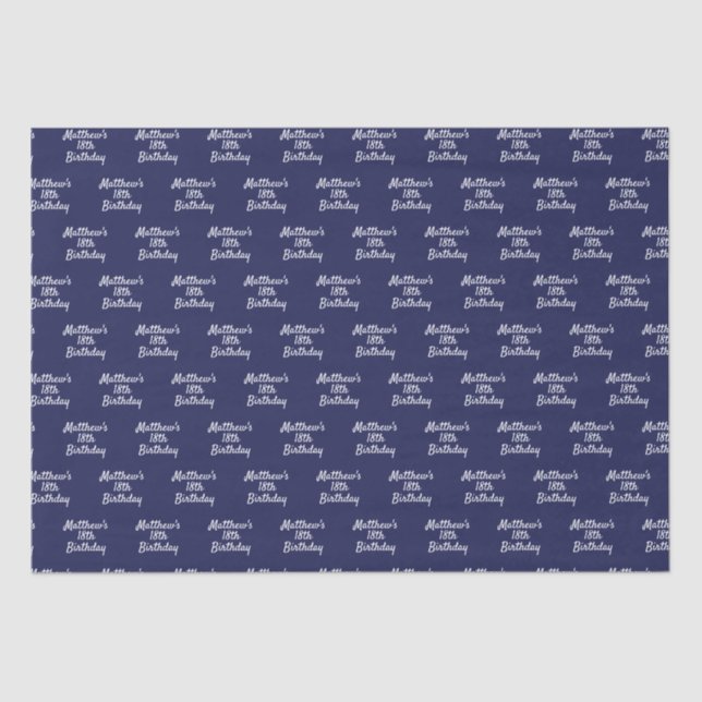 Birthday navy blue white name script minimalist tissue paper (Front)