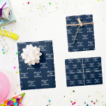 Birthday navy blue white name script wrapping paper sheet<br><div class="desc">Navy blue background,  white coloured text. Personalise and add a name and age.  A modern hand lettered style script.</div>