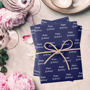Birthday navy blue wrapping paper sheet
