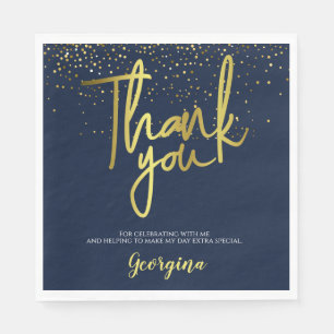 Birthday Navy Gold Typography Thank You Napkin