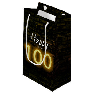 Birthday Neon 100 Sign on Brick  Small Gift Bag