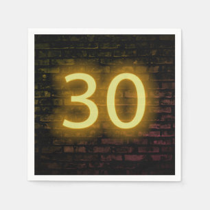 Birthday Neon 30 Sign on Brick Wall Napkin