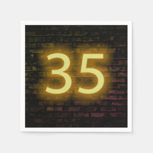 Birthday Neon 35 Sign on Brick Wall Napkin