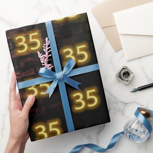 Birthday Neon 35 Sign on Brick  Wrapping Paper (Gifting)