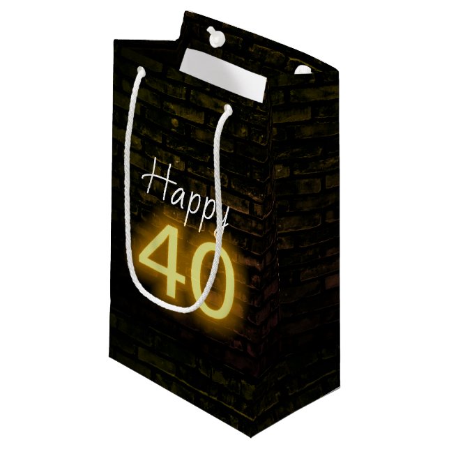 Birthday Neon 40 Sign on Brick Small Gift Bag (Front Angled)