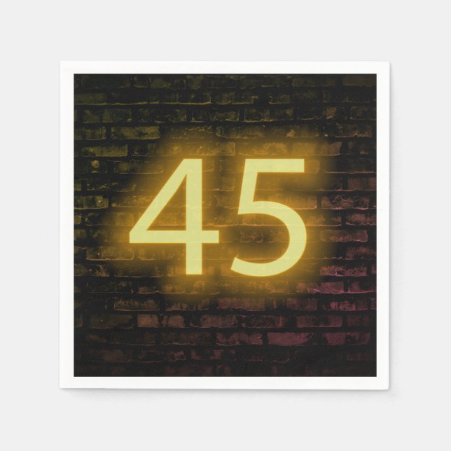 Birthday Neon 45 Sign on Brick Wall  Napkin (Front)
