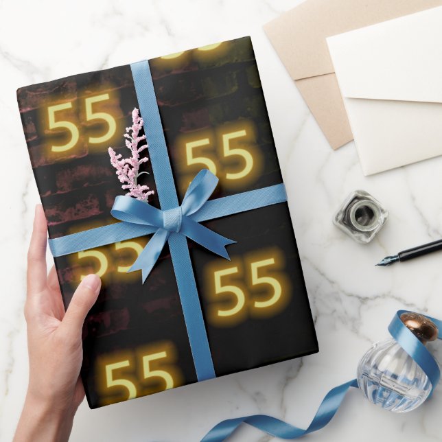Birthday Neon 55 Sign on Brick  Wrapping Paper (Gifting)