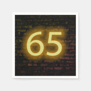 Birthday Neon 65 Sign on Brick Wall  Napkin