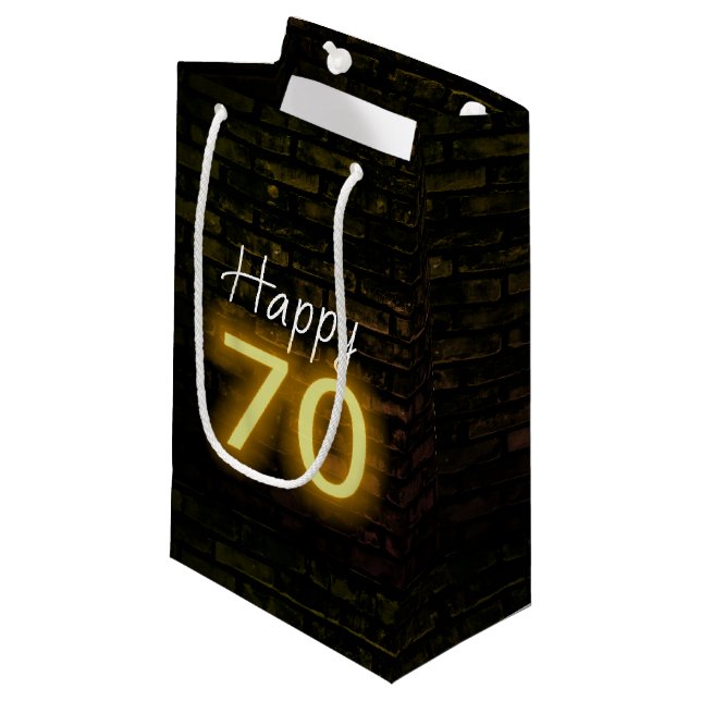 Birthday Neon 70 Sign on Brick  Small Gift Bag (Front Angled)