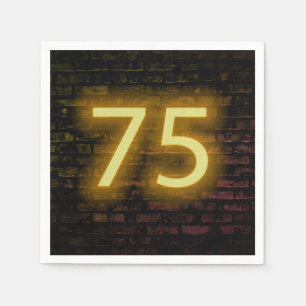 Birthday Neon 75 Sign on Brick Wall Napkin