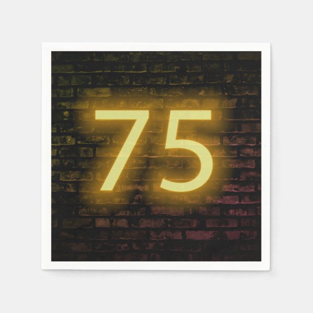 Birthday Neon 75 Sign on Brick Wall Napkin (Front)