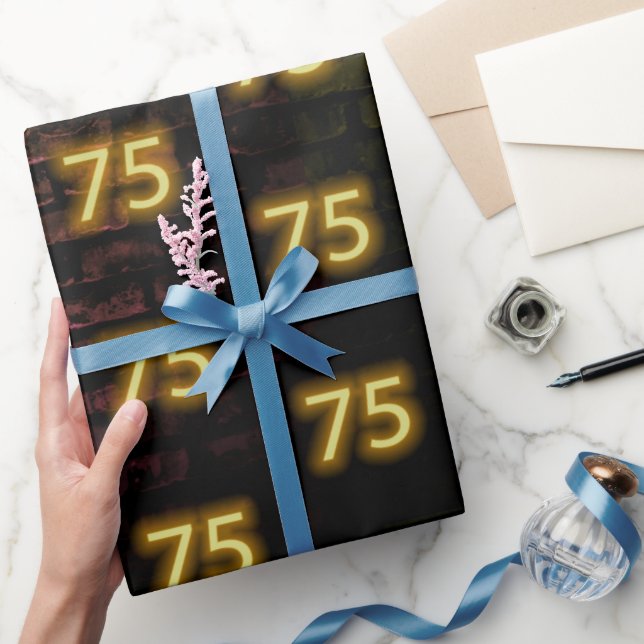 Birthday Neon 75 Sign on Brick  Wrapping Paper (Gifting)