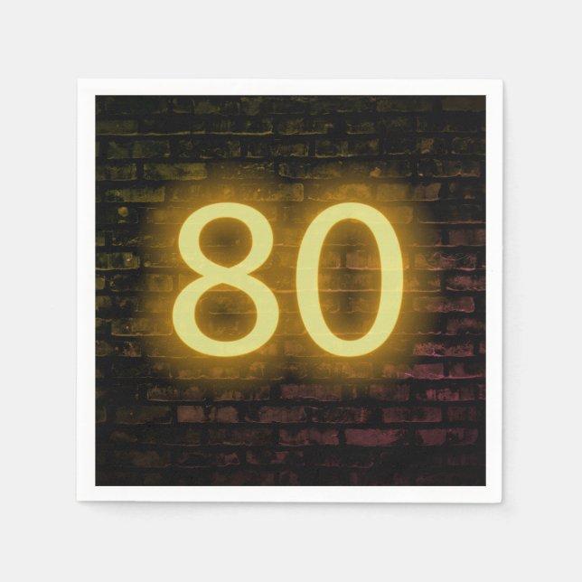 Birthday Neon 80 Sign on Brick Wall  Napkin (Front)