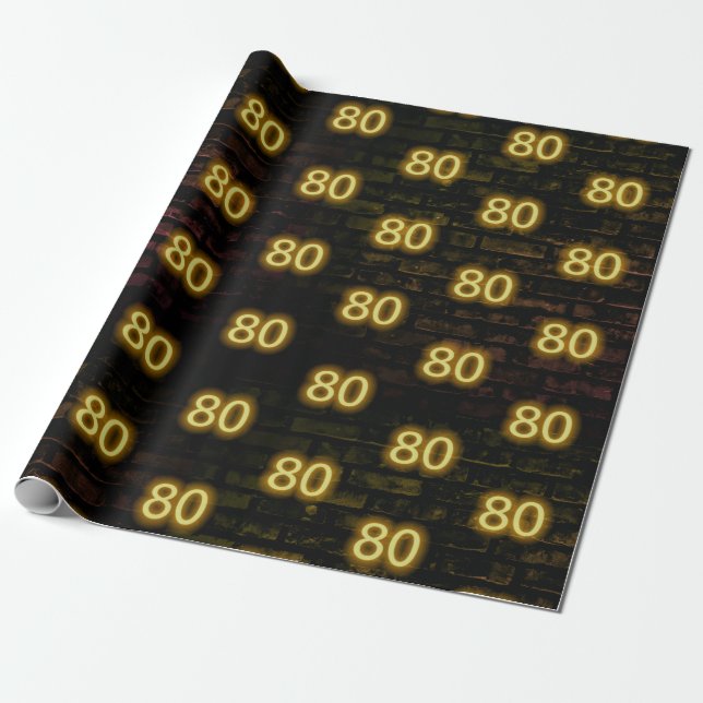 Birthday Neon 80 Sign on Brick    Wrapping Paper (Unrolled)