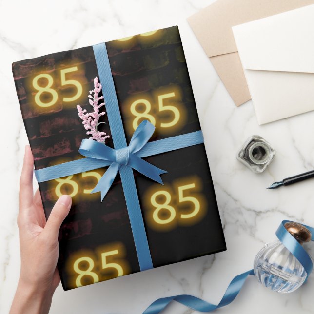 Birthday Neon 85 Sign on Brick Wrapping Paper (Gifting)