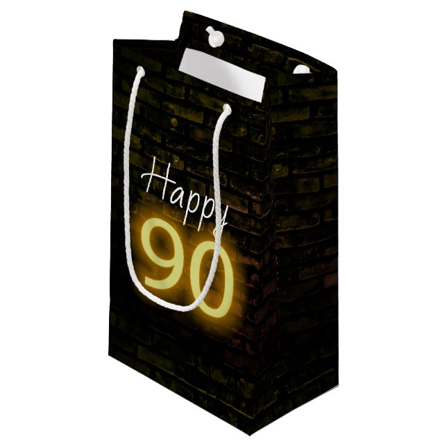 Birthday Neon 90 Sign on Brick  Small Gift Bag (Front Angled)