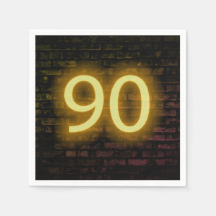 Birthday Neon 90 Sign on Brick Wall   Napkin