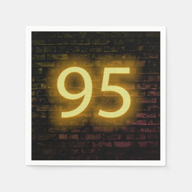 Birthday Neon 95 Sign on Brick Wall Napkins (Front)