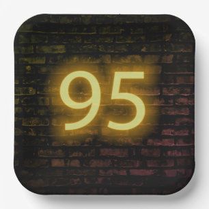 Birthday Neon 95 Sign on Brick Wall   Paper Plate