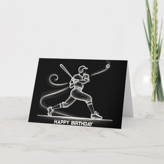 Birthday Neon Baseball Player  Card (Front)