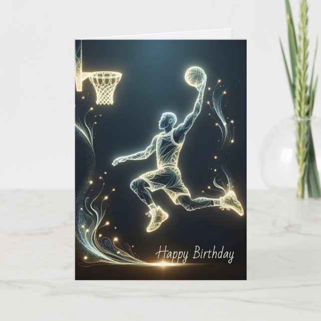 Birthday Neon Basketball Player  Card (Front)