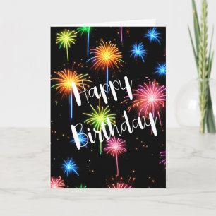 Birthday Neon Fireworks On Black Card