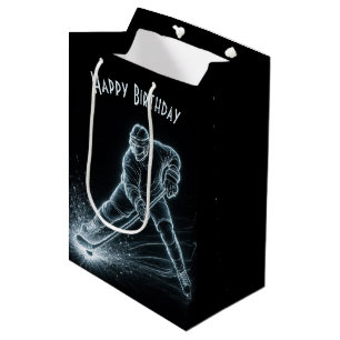Birthday Neon Hockey Player On Ice Medium Gift Bag
