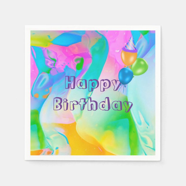 Birthday Neon Rainbow Abstract  Napkin (Front)