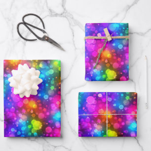Birthday Neon Rainbow Bokeh Lights Wrapping Paper Sheet