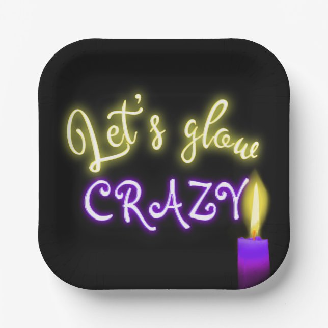 Birthday Neon Sign with Candle  Paper Plate (Front)