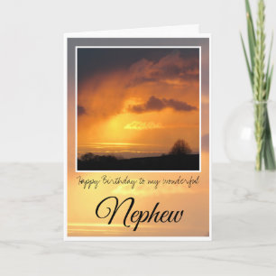 Birthday Nephew, Bright Sun Behind Storm Clouds, Card