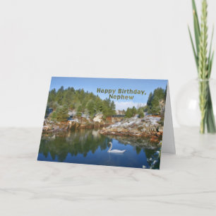 Birthday, Nephew, Mountain Lake, Swan, Card