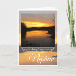 Birthday Nephew,  Orange Sunrise Reflection.  Card