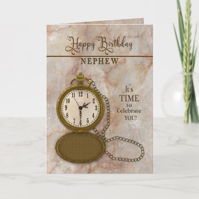 Birthday Nephew Pocket Watch and Chain  Card (Front)