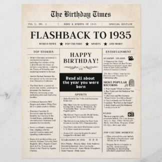 Birthday Newspaper 1935 Sepia