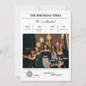 Birthday Newspaper Cover Retro Photo Invitation (Back)