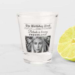 Birthday Newspaper Fun Black & White Photo Shot Glass