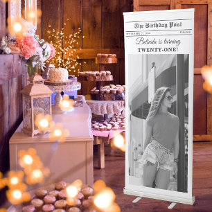Birthday Newspaper Fun Black & White Photo Welcome Retractable Banner