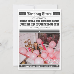 Birthday Newspaper Invitation 21st Birthday Invite