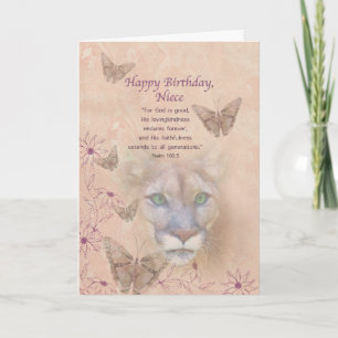 Birthday, Niece, Cougar and Butterflies Card