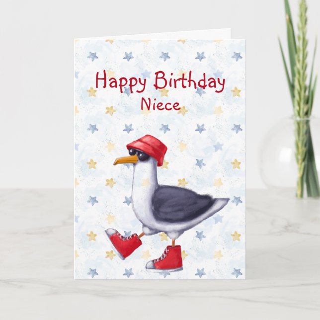 Birthday Niece Fun Cute Seagull Bird  Card (Front)