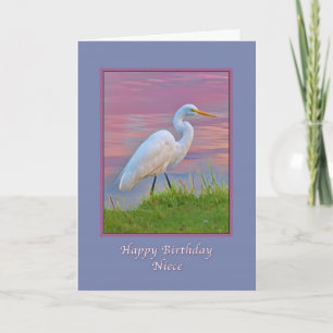 Birthday, Niece, Great Egret Strolling at Sunrise Card