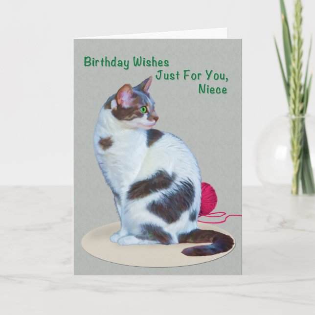Birthday, Niece, Green-Eyed Cat Card (Front)