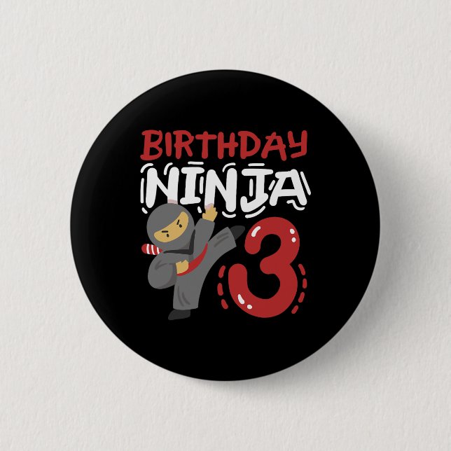 Birthday Ninja 3 Years Old Karate Kids 3rd Birthda 6 Cm Round Badge (Front)