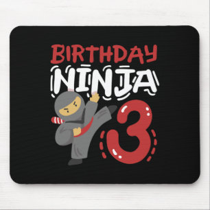 Birthday Ninja 3 Years Old Karate Kids 3rd Birthda Mouse Mat