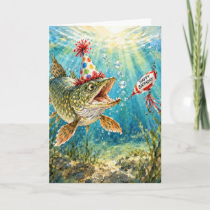 Birthday Northern Pike Wearing a Party Hat Card