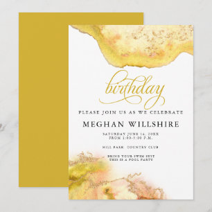 Birthday November Topaz Citrine Watercolor Geode Invitation