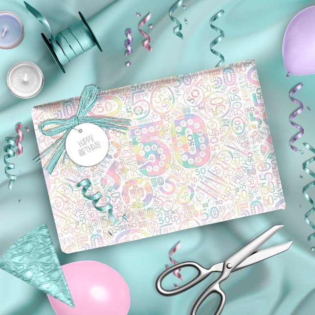 Birthday Number Word Cloud Fifty A ID270 Wrapping Paper (Creator Uploaded)