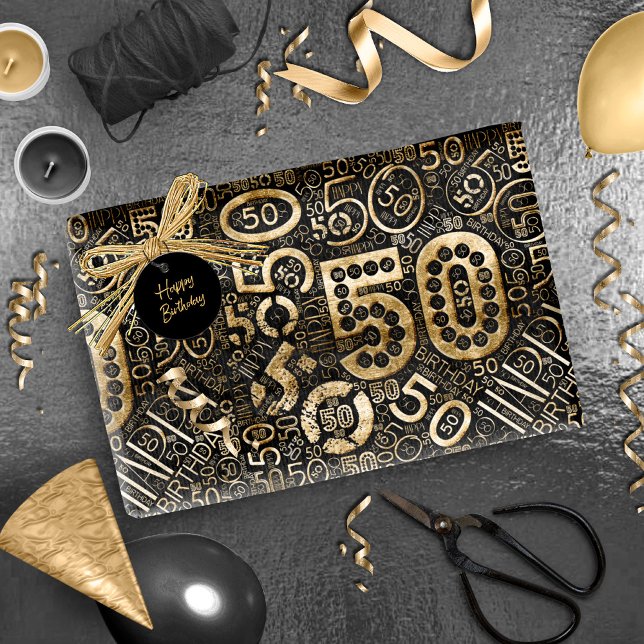 Birthday Number Word Cloud Fifty C ID270 Wrapping Paper (Creator Uploaded)